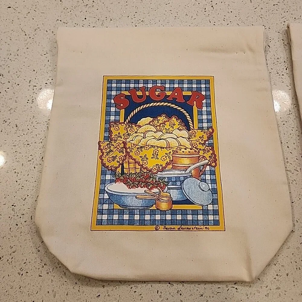 NWOT Vintage Sugar Flour Bag Food Storage Hook Loop Cotton Plastic Liner USA